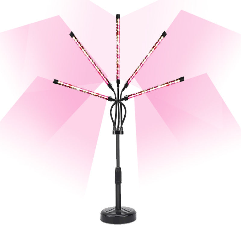 Black Adjustable 5-Head LED Grow Light - Full Spectrum Desktop Plant Lamp with Telescopic Stand, USB Powered for Indoor Seedlings & Flowers