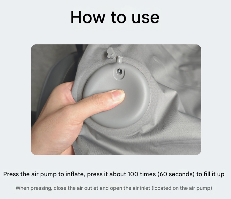 Grey Ultralight Inflatable Lumbar Support Pillow - Portable Ergonomic Back Cushion for Travel, Office & Car