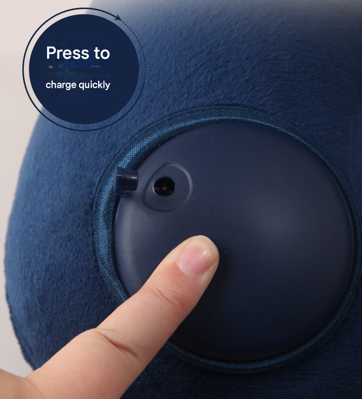 Nevy Blue Press-to-Inflate Travel Neck Pillow - Ergonomic U-Shaped Cushion for Airplane and Car
