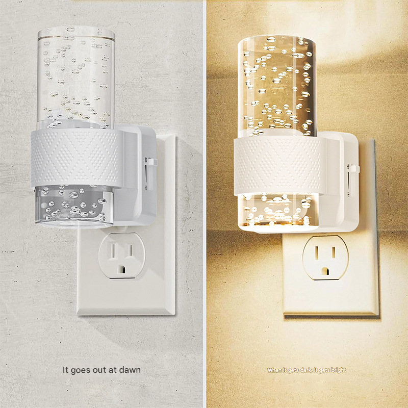 White Dimmable LED Night Light with Dusk-to-Dawn Sensor - Bubble Acrylic Plug-in Lamp