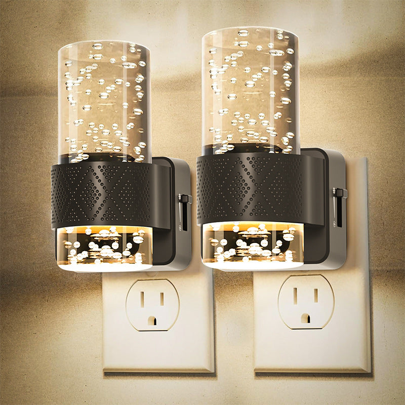 Black Dimmable LED Night Light with Dusk-to-Dawn Sensor - Bubble Acrylic Plug-in Lamp