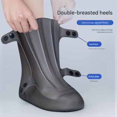 2 Pcs Size 3XL Dark Grey Reusable Waterproof Shoe Covers - Heavy Duty Non-Slip Rain Boot Protectors