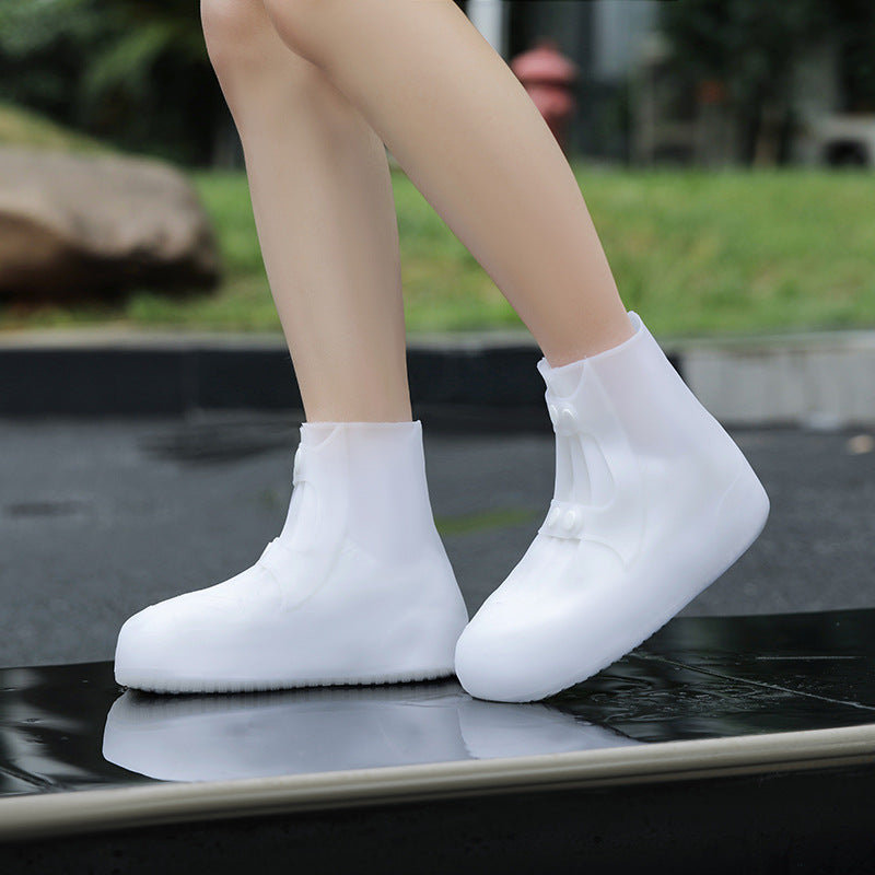 2 Pcs Size S White Reusable Waterproof Shoe Covers - Heavy Duty Non-Slip Rain Boot Protectors
