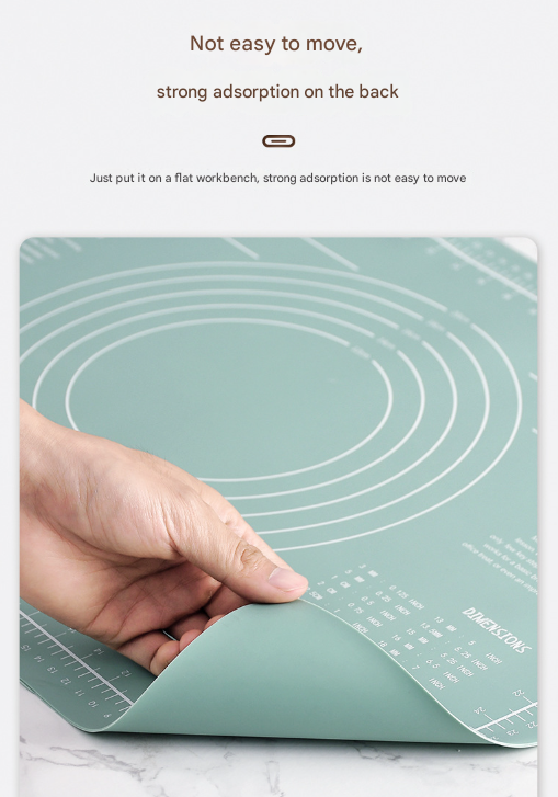 Green 3-Piece Silicone Baking Set - Non-Stick Pastry Mat with Measurements, Rolling Pin & Dough Scraper