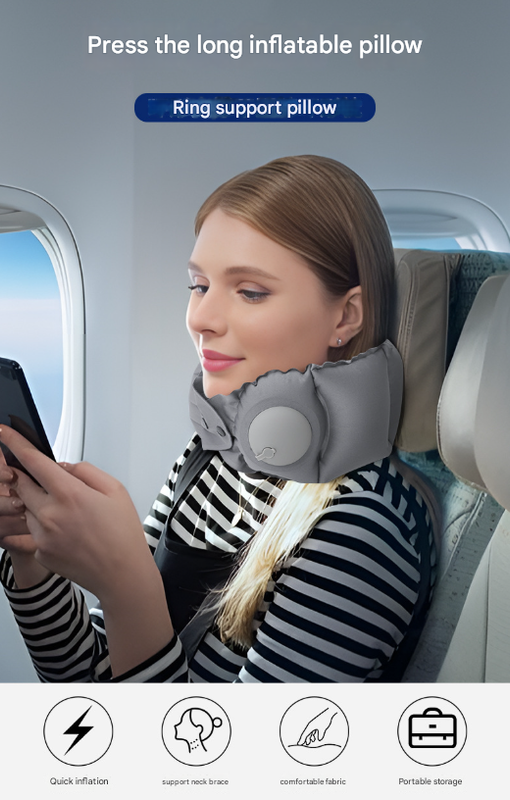 Blue Press-Pump Inflatable Travel Pillow - Ultra-Lightweight Ergonomic 360° Neck Support