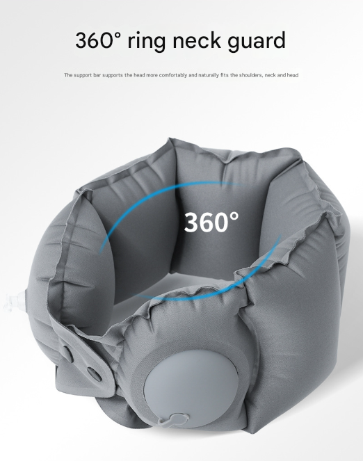 Blue Press-Pump Inflatable Travel Pillow - Ultra-Lightweight Ergonomic 360° Neck Support