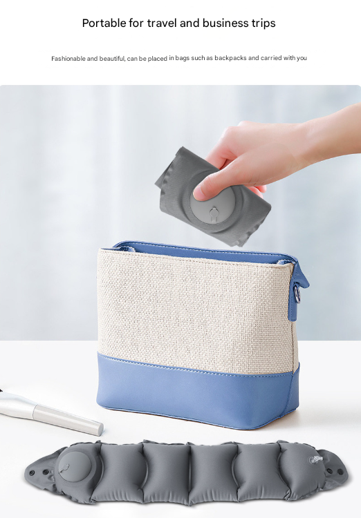 Blue Press-Pump Inflatable Travel Pillow - Ultra-Lightweight Ergonomic 360° Neck Support