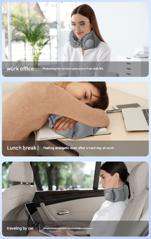 Pink Press-Pump Inflatable Travel Pillow - Ultra-Lightweight Ergonomic 360° Neck Support