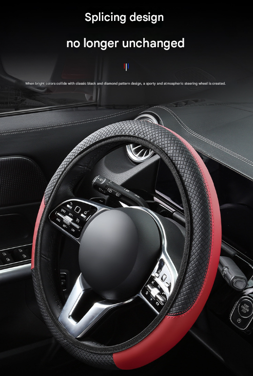 2-Pack (Type A + Type B) Red And Black Sporty Carbon Fiber Leather Steering Wheel Cover - Universal 38cm Easy-Fit Elastic Grip