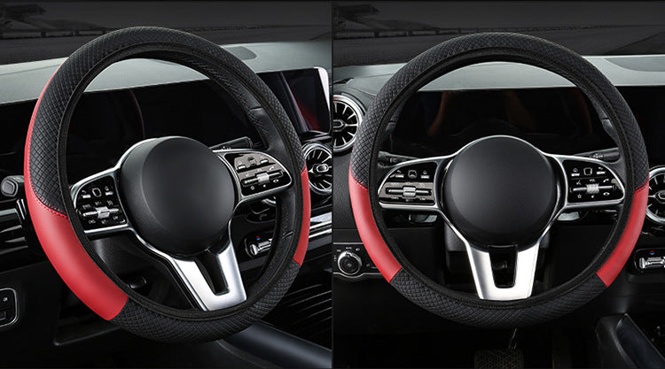 2-Pack (Type A + Type B) Brown And Black Sporty Carbon Fiber Leather Steering Wheel Cover - Universal 38cm Easy-Fit Elastic Grip