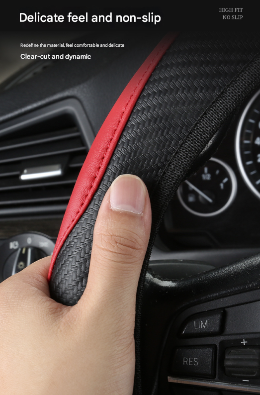 2-Pack (Type A + Type B) Brown And Black Sporty Carbon Fiber Leather Steering Wheel Cover - Universal 38cm Easy-Fit Elastic Grip