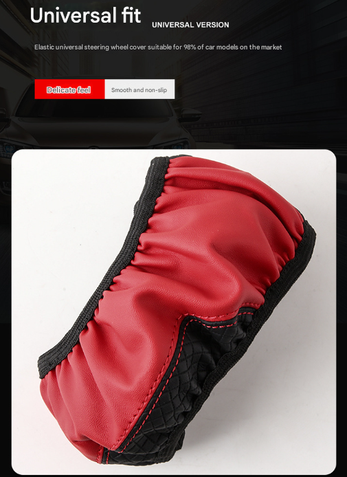 2-Pack (Type A + Type B)Black Sporty Carbon Fiber Leather Steering Wheel Cover - Universal 38cm Easy-Fit Elastic Grip