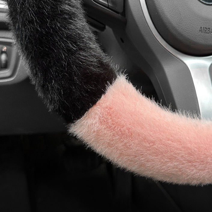 Pink Plush Cat Ear Steering Wheel Cover - Cute & Fuzzy Winter Grip, Universal 38cm Fit