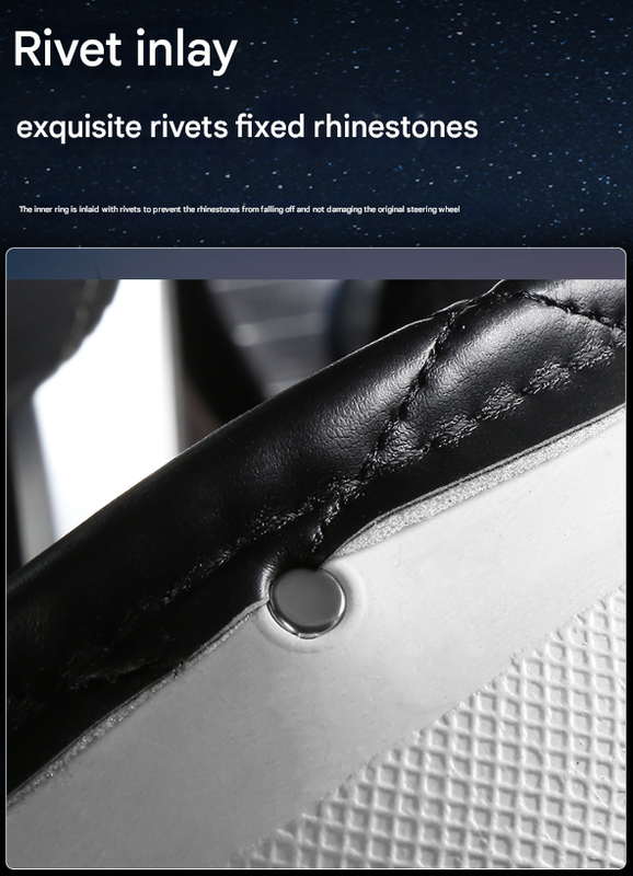 Pink Luxury Bling Steering Wheel Cover - Black Quilted Leather with Crystal Rhinestones, Universal 38cm Fit